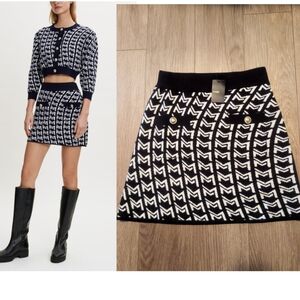 Maje | Monogrammed Jacquard Skirt In Marine Navy